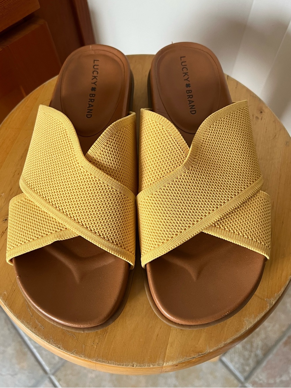 Lucky Brand Yellow Crisscross Slide Mules